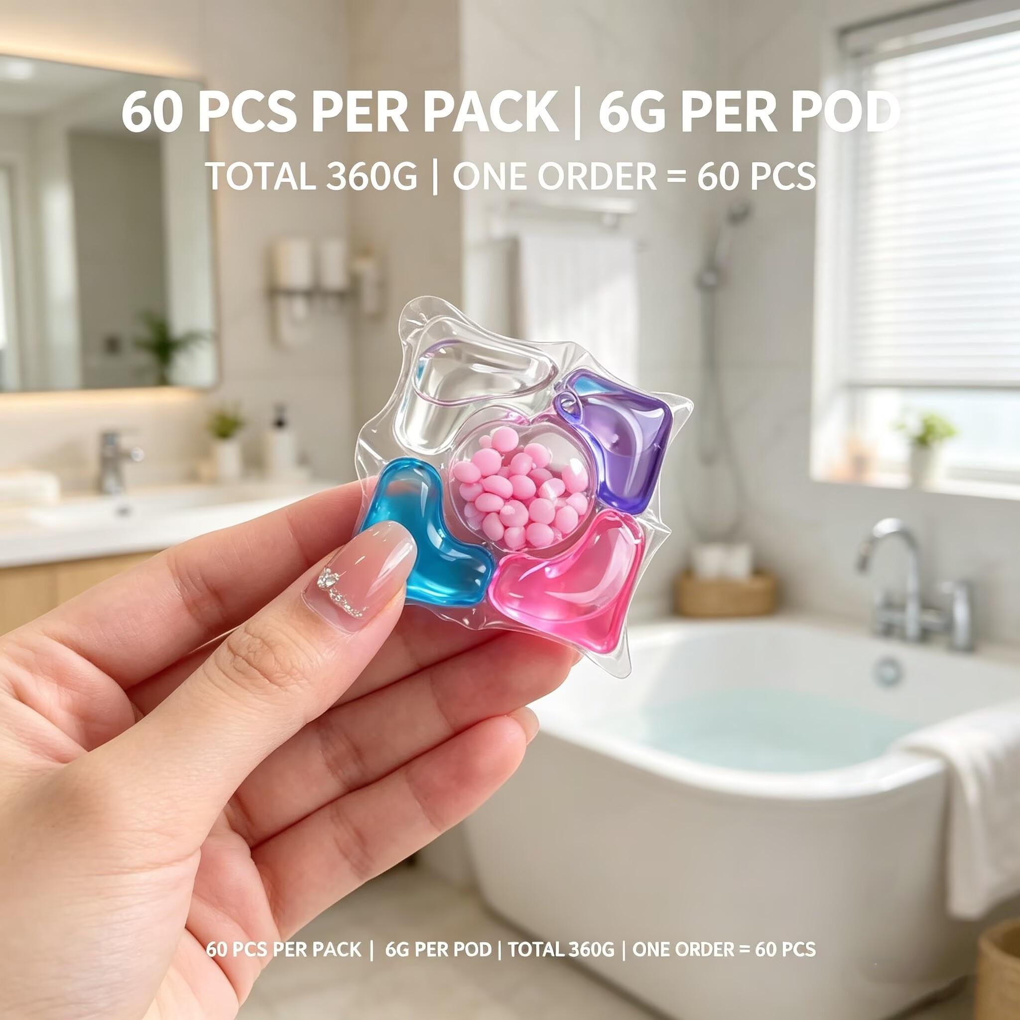 60-Pack Five-In-One Laundry Detergent Pods, Long-Lasting Scent Lavender, 5D Laundry Liquid Balls, Multi-Function Washing Gel Beads