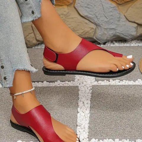 Women's Summer New Open-Toe Flat Sandals, Soft Faux Leather Anti-Slip Back-Strap Roman Sandals, Casual Beach Daily Fashion Footwear for Outdoor Wear