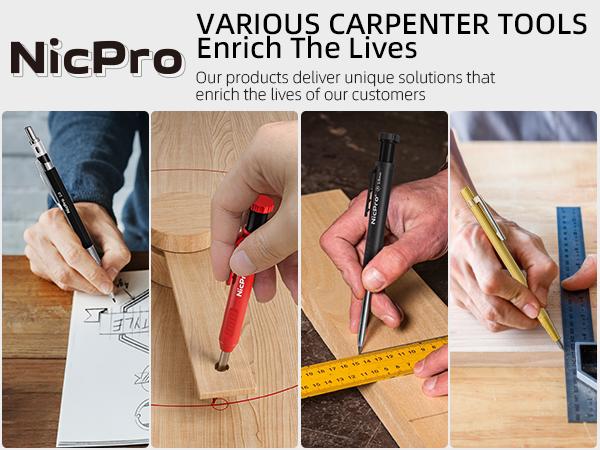 Nicpro 31 Pack Carpenter Pencil Set with Sharpener, Mechanical Carpenter Pencils with 128Pack Refills and Carbide Scribe Tool, Heavy Duty Construction Pencils for Architect Woodworking-With Canvas Case Nicpro 31 Pack Carpenter Pencil Set with Sharpener, Mechanical Carpenter Pencils with 128Pack Refills and Carbide Scribe Tool, Heavy Duty Construction Pencils for Architect Woodworking-With Canvas Case