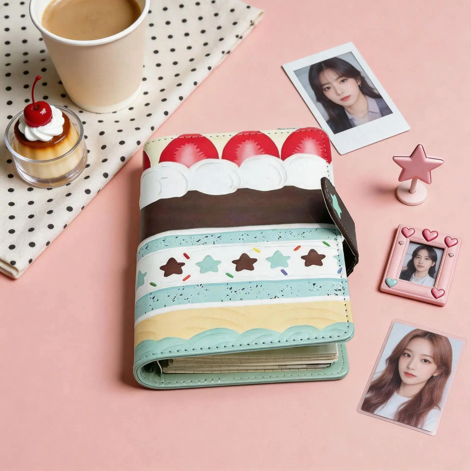 A6 Cute Cake Loose Leaf PU Magnetic Buckle DIY Binder Photocards Collect Book Diary Agenda Planner Cover Album Stationery