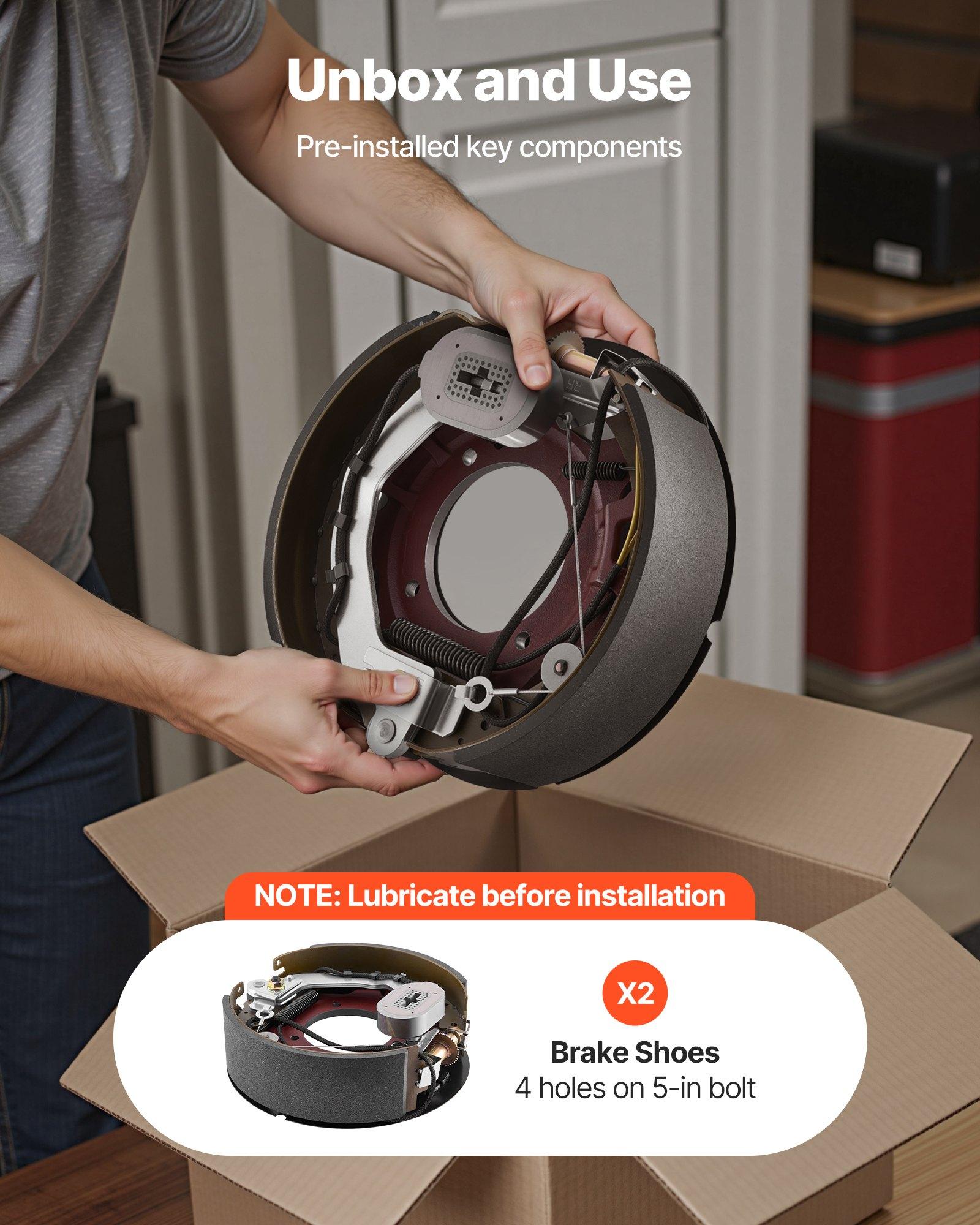 VEVOR Auto-Adjust Pre-Assembled SPHC Steel Electric Brake Pair Kit, 12.25x3.375in Backing Plates, 8000lbs Heavy Loads Axle Braking System Replacement Part for Trailers, RVs