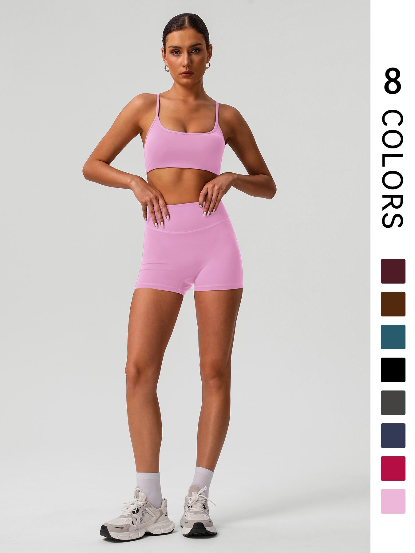 Women's Solid Crop Sports Bra & High Waist Shorts Set, Casual Comfy Breathable Two-piece for Yoga Gym Workout Running, Ladies Sportswear for All Seasons Activewear Set