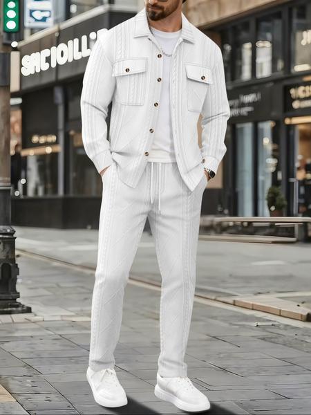Men's Spring & Fall New Suit Set, Jacquard Heavyweight Reversible Collar Dual Pocket Long Sleeve Drawstring Pants, Soft Fabric Men's Spring & Fall New Suit Set, Jacquard Heavyweight Reversible Collar Dual Pocket Long Sleeve Drawstring Pants, Soft Fabric