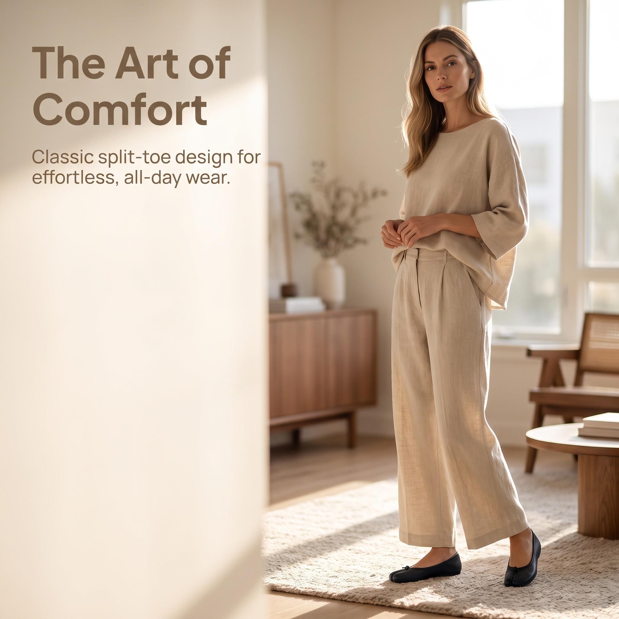 Women's Vegan Leather Tabi Flats - Female Shoes Footwear with Soft Flexible Sole, Cushioned Footbed, Breathable Upper, Easy Slip-On, Split-Round Toe, Casual Daily Streetwear for Commute Office All-Day Comfort