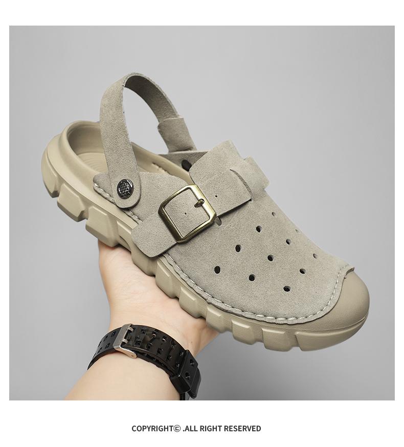 Men's Perforated Slingback Clog, Breathable Closed Toe Sandals, Non-Slip Two-Way Wear Slippers, Lightweight Vegan Leather Fisherman Shoes for Beach Hiking Travel, Retro Summer Athletic Outdoor Clogs, Big Size 11 12 13