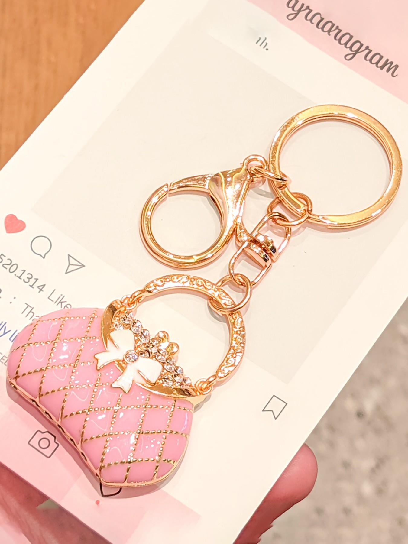 Elegant Artificial Rhinestone Bow Bag Charm Keychain, Casual Plain Style, All Seasons Accessory, Perfect Gift for Women