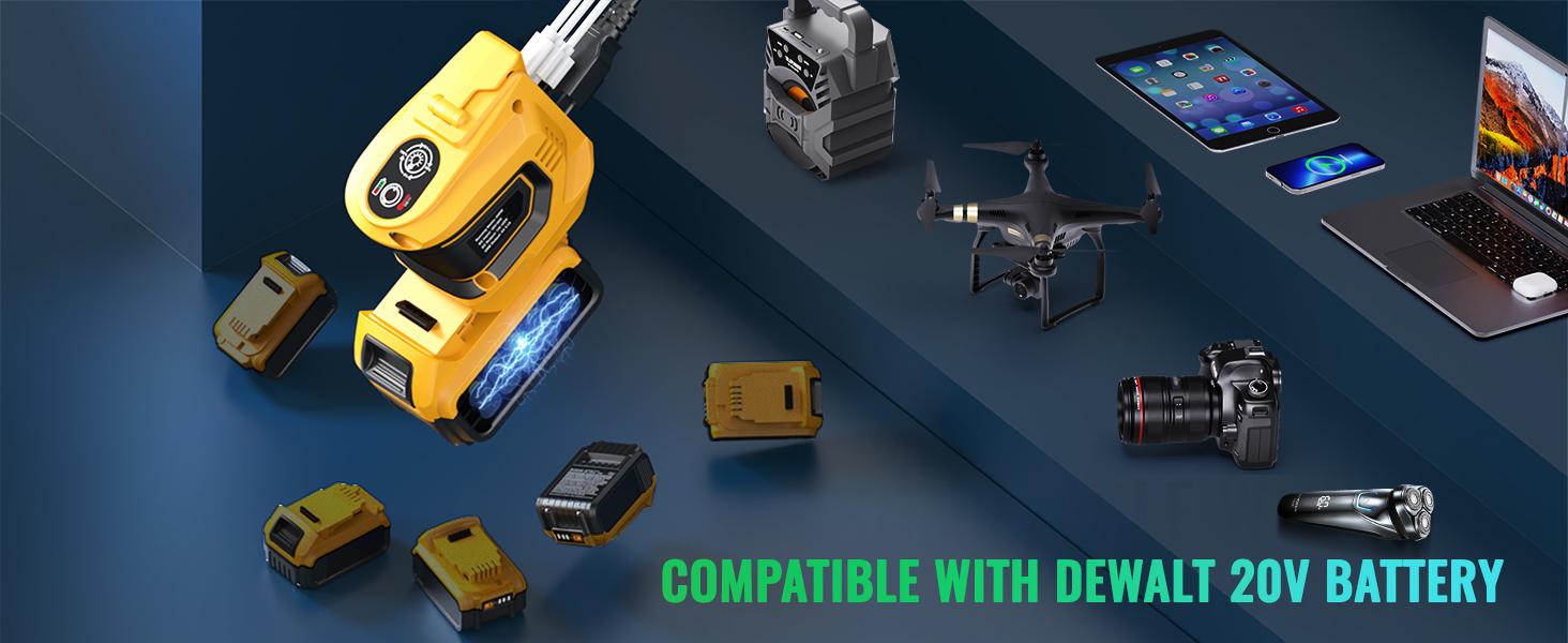 200W Power Inverter Compatible with Dewalt 20V Battery, Battery NOT Included, DC 20V to AC 110-120V Battery Inverter, Portable Power Station Generator with 2 USB Ports & 1 Type-C & 1 AC Outlet 200W Power Inverter Compatible with Dewalt 20V Battery, Battery NOT Included, DC 20V to AC 110-120V Battery Inverter, Portable Power Station Generator with 2 USB Ports & 1 Type-C & 1 AC Outlet