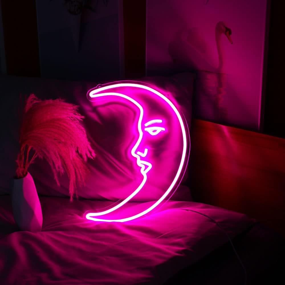 Moon Face Neon Wall Decor, Aesthetic Art Moon LED Sign Light, Vintage Night Lamp, New Moon LED Astrology Lamp, Home Bar Club Party Decoration Moon Face Neon Wall Decor, Aesthetic Art Moon LED Sign Light, Vintage Night Lamp, New Moon LED Astrology Lamp, Home Bar Club Party Decoration