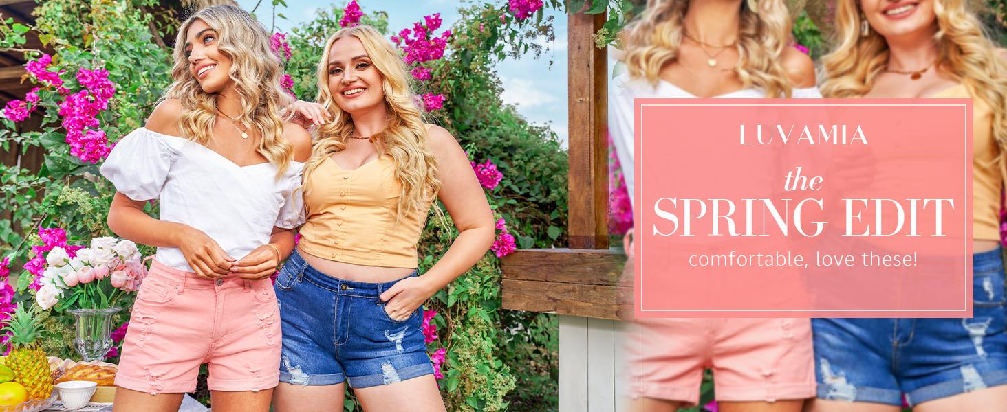 Luvamia Women's Ripped Jean Shorts High Waisted Stretchy Folded Hem Denim Shorts for Summer Casual Wear - Womenswear Luvamia Women's Ripped Jean Shorts High Waisted Stretchy Folded Hem Denim Shorts for Summer Casual Wear - Womenswear