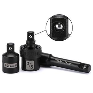 49 Pieces 3/8" Drive Impact Socket Set, 5/16"-3/4", 8-22MM, SAE/Metric, 6 Point, CR-V, Includes Extension Bar, Adapter, Universal Joint Hex Wrenches