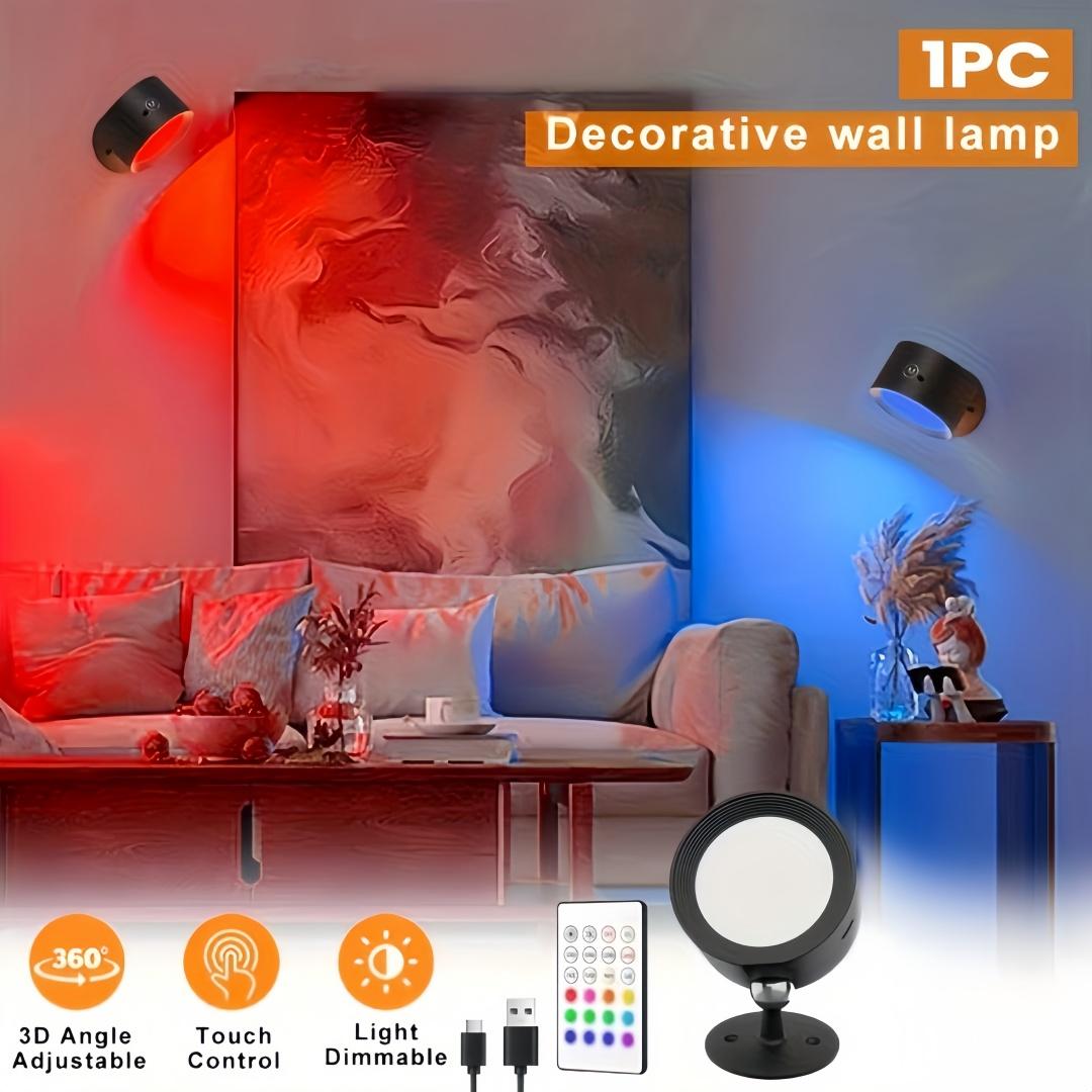 LED Wall Lamp USB Rechargeable Magnetic Ball Reading Light, RGB Color, Touch Remote Control, Perfect for Bedroom, Hallway, Cabinet, Living Room