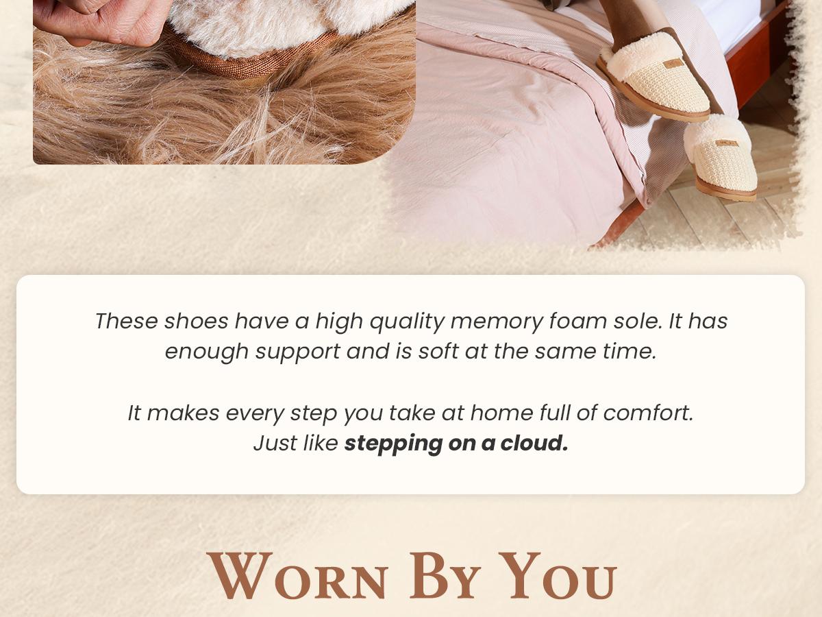 OOW Women's Cozy House Slippers Memory Foam Soft Warm Fuzzy Slippers for Indoor & Outdoor Use Soft Knit Comfort Easy Slip-On Design Footwear Girl