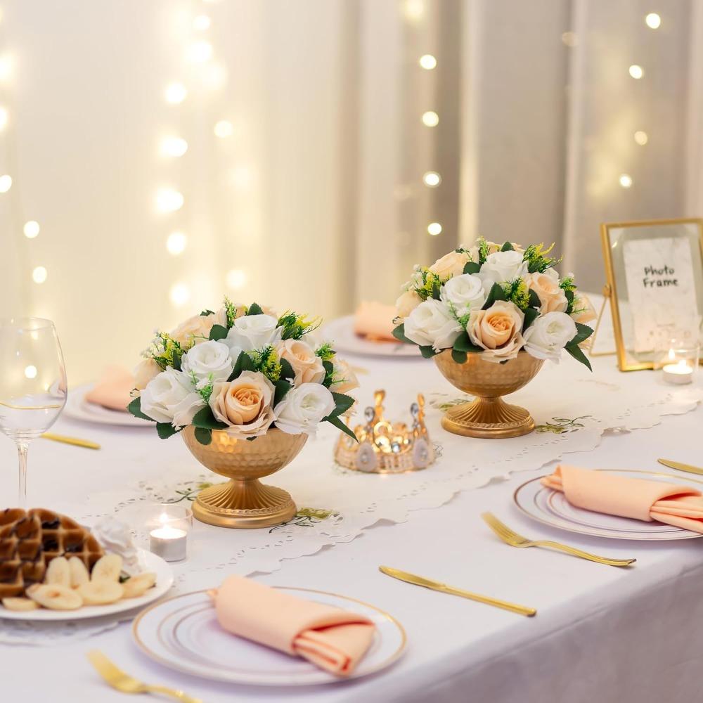 2/10pcs Gold Urn Vase for Flowers - Wedding Table Decoration Centrepieces Set of 2 Vintage Metal Vases for Artificial Flowers Small Hammered Vase for Birthday Party Christmas Anniversary