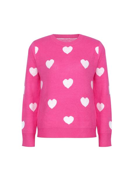 Women's Heart Print Round Neck Sweater, Casual Long Sleeve Crew Neck Jumper, Women's Knitwear For Daily Wear, Womenswear, Tops