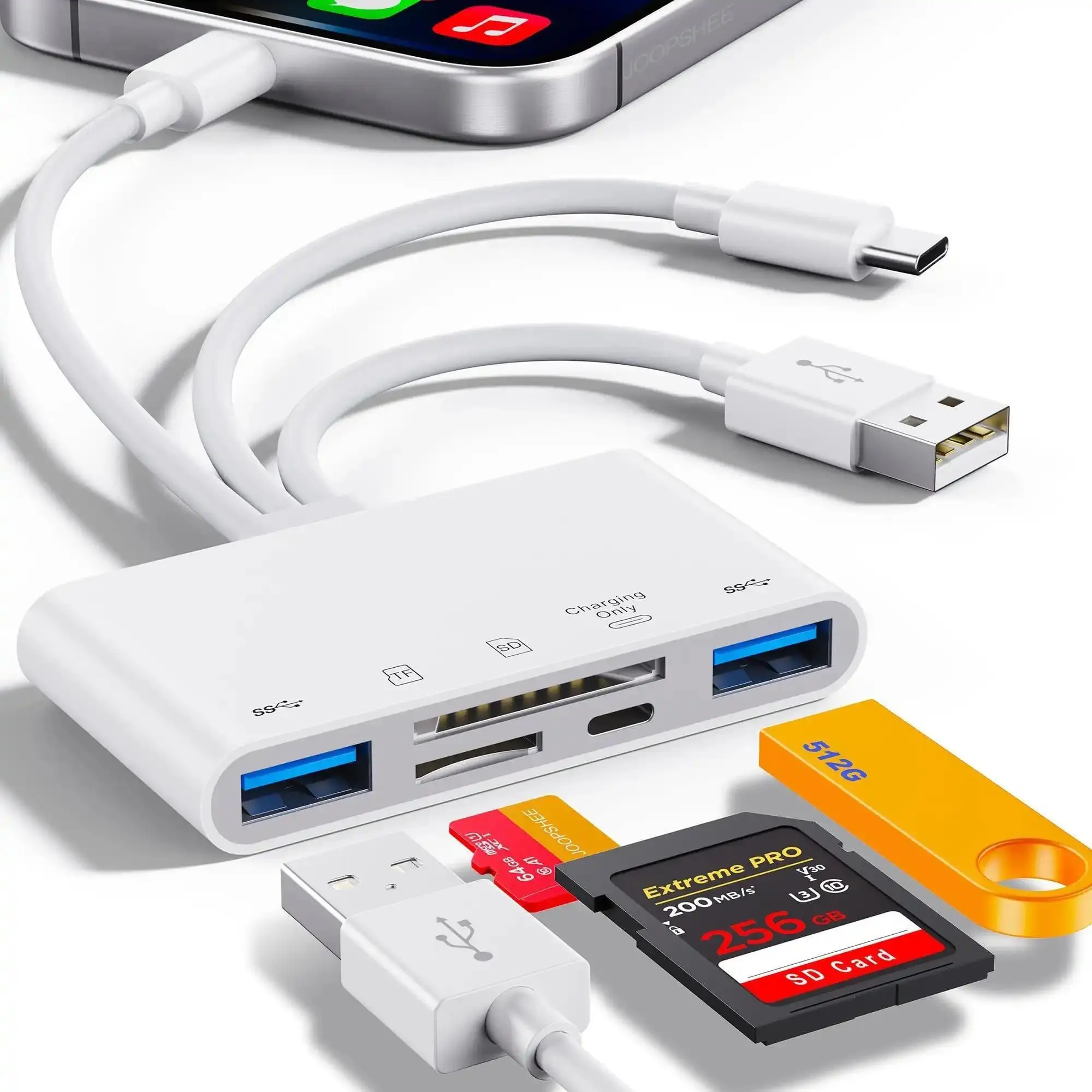 5-in-1 Memory Card Reader, USB OTG Adapter, USB-C & USB-A Compatibility, SD & Micro SD Card Slots, Supports SD/Micro SD/SDHC/SDXC/MMC (SD Cards & USB Drives Not Included)