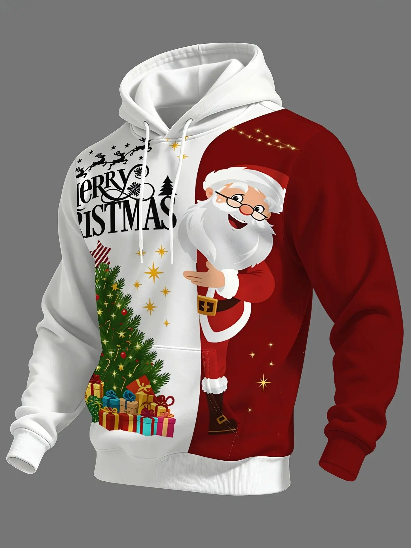 【Biack Friday】Christmas Theme Hoodie, Santa Claus Tree Print, Loose Fit, Long Sleeve, Unisex, Casual Sweatshirt, All Seasons, Holiday Atmosphere