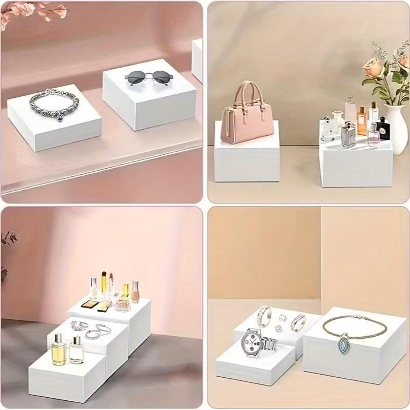 6-Piece Set 3-8 Inch White/Clear Acrylic Cube Display Bases, Display Risers, Buffet Stands, Home Decor Holders, Ideal for Showcasing Jewelry, Bags and Accessories, Organizing Items for Parties & Birthdays