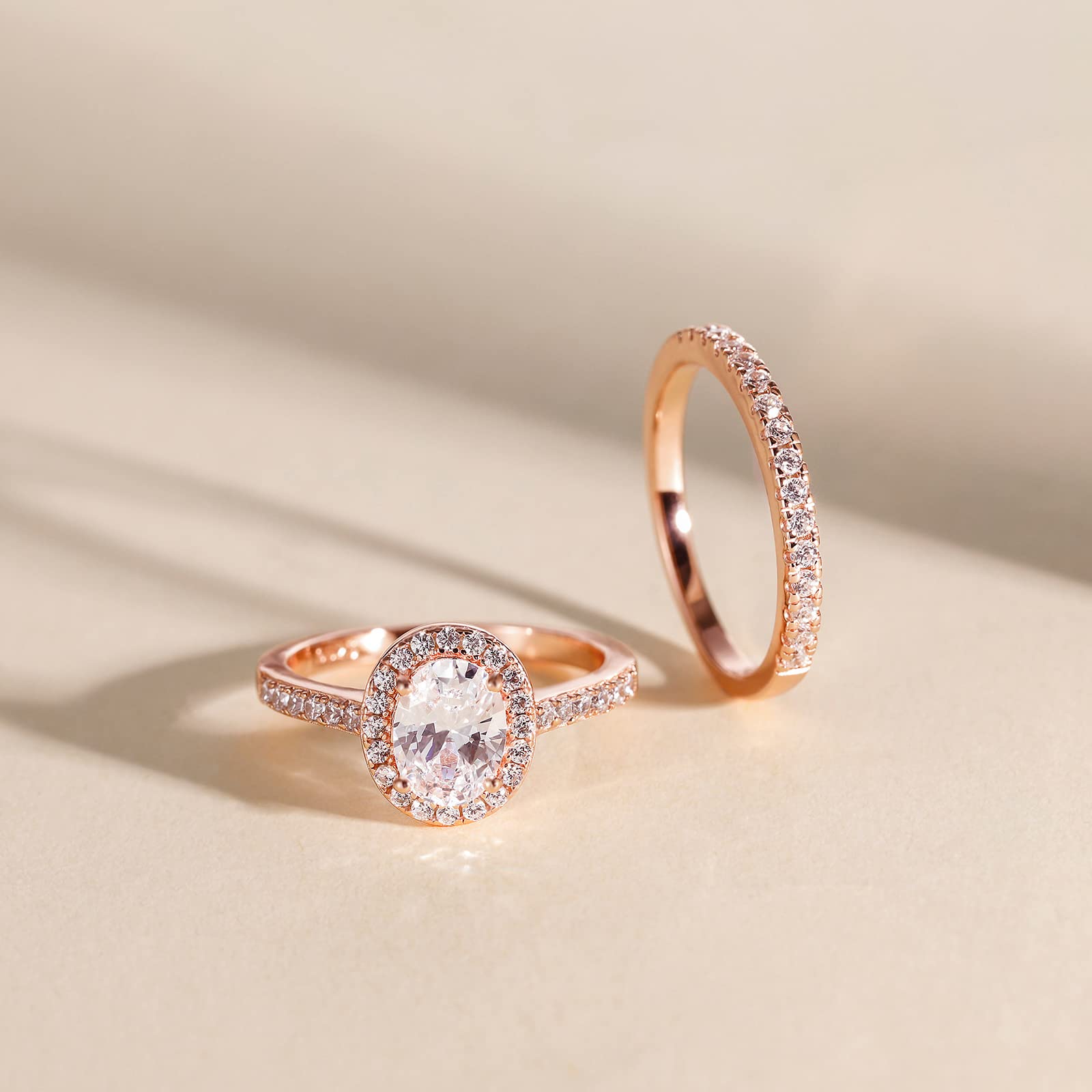 EAMTI 1.5CT 925 Sterling Silver Cubic Zirconia Bridal Rings Sets Oval Cut CZ Engagement Rings Wedding Band for Women