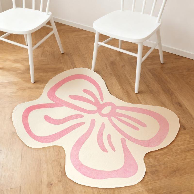 1pc Pink Bow Carpet Korean Style Living Room Carpet Irregular Shape Bedside Plush Carpet Fluffy and Soft Lounge Rug Kawaii Rug Modern Minimalist Bedroom Decoration Carpet Home Thickened Anti-slip Entrance Door Mat