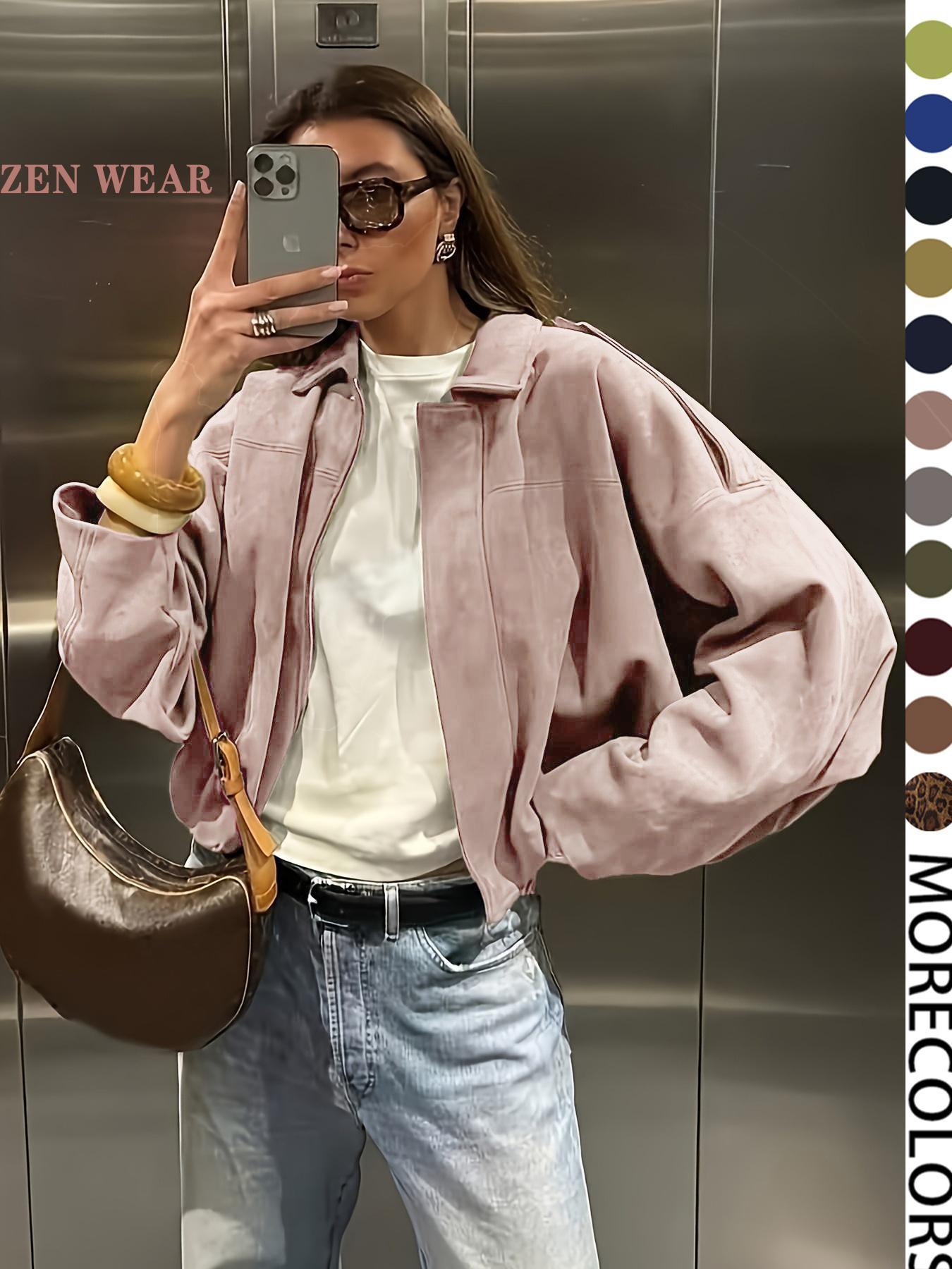 Women's Military Jacket, Army Green Loose Fit Coat For Spring & Autumn