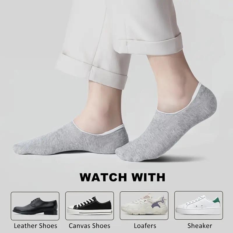 10 Pair Men'S Summer No-Show Socks, Lightweight & Breathable Cotton Blend - Moisture-Wicking, Stay-Up Fit With Non-Slip Grip Solid Color Minimalist No Show Socks