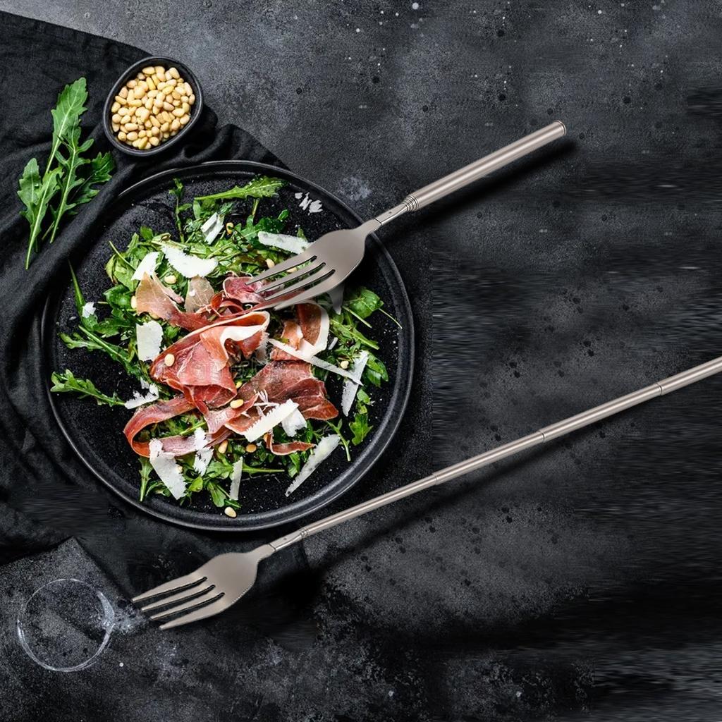 Expandable Long Handle Fork Stainless Steel 22.1-64.52cm, BBQ Fork for Grilling Bread Desserts, Durable & Versatile Utensil, Barbecue Utensils