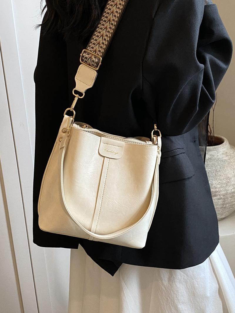 Vintage Large Capacity Bucket Bag, Fashion Casual Shoulder Crossbody Bag for Outdoor Travel Commuting, Stylish Unisex Handbag, Fashionable Crossbody Bag