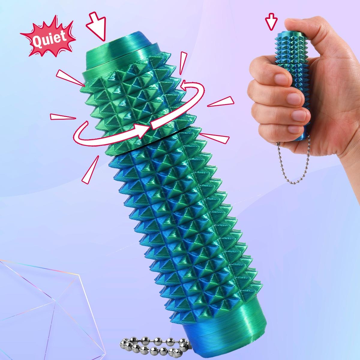 Pain Stim Fidget Toy, Quiet Press and Rotate, Cpc Approved, 3D Printed, Portable Spiky Keychain, Anxiety Relief, Focus and Calm Tool