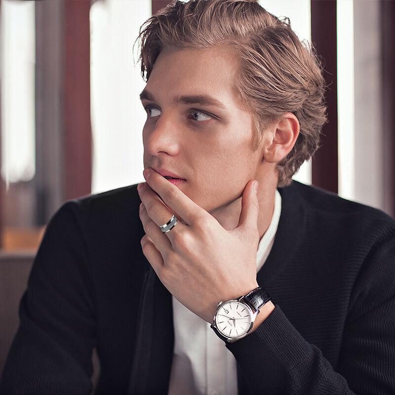 Jeulia Imitated Meteorite Titanium Steel Men's Band Anniversary Birthday Wedding Engagement Gift