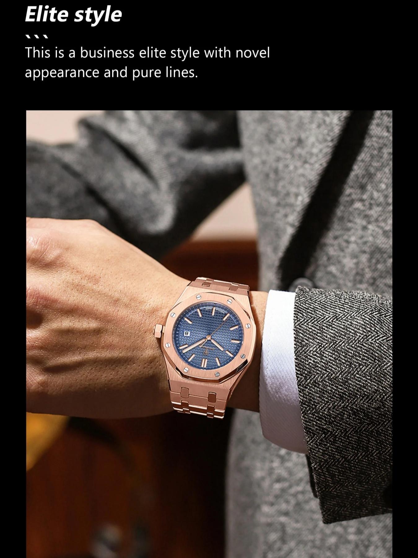 Poedagar Luxury Waterproof Night Light Date Men's Watch, Stainless Steel Fashion Quartz Watch, Suitable for Daily Wear Fashion Men's Watch, Luminous Analog Watch, Waterproof Wristwatch, Fashionable Watch