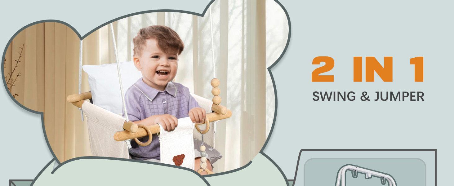 2-in-1 Baby Jumper & Swing With Foldable Stable Stand,Toddler Swing Set for Indoor & Outdoor Use,Baby Swing