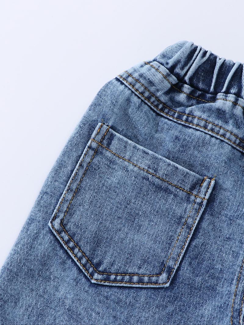 Vintage Light Blue Washed 3D Snowflake Jeans, Elegant Floral Embroidery Design, Perfect for Daily & Casual Wear, Fashionable Girls' Denim