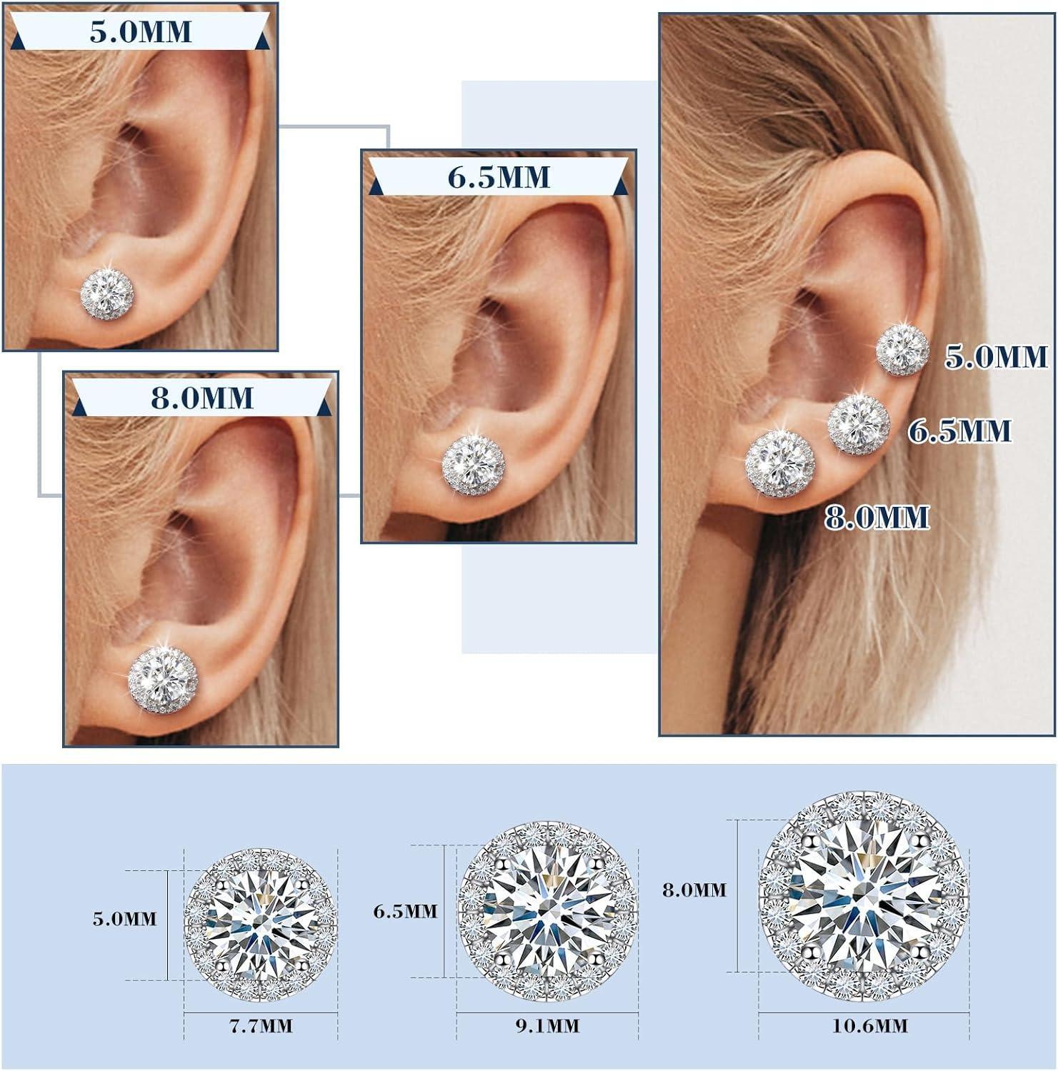 Delzzad S925 Halo VVS Synthetic Moissanite Stud Earring Daily Costume Jewelry Accessories Perfect Birthday Wedding Anniversary Gifts for Women