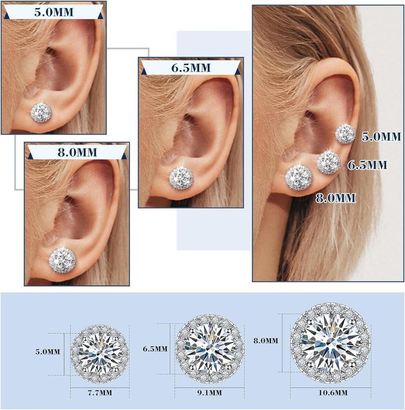 Delzzad S925 Halo VVS Synthetic Moissanite Stud Earring Daily Costume Jewelry Accessories Perfect Birthday Wedding Anniversary Gifts for Women
