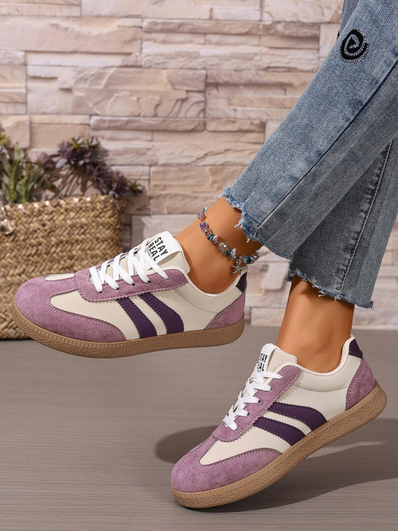 Women's Spring Fall New PU Textile Patchwork Design Sneakers, Trainer, Breathable Comfort Casual Low Top Walking Shoes, Anti-Slip Non Slip Thick Sole Lightweight