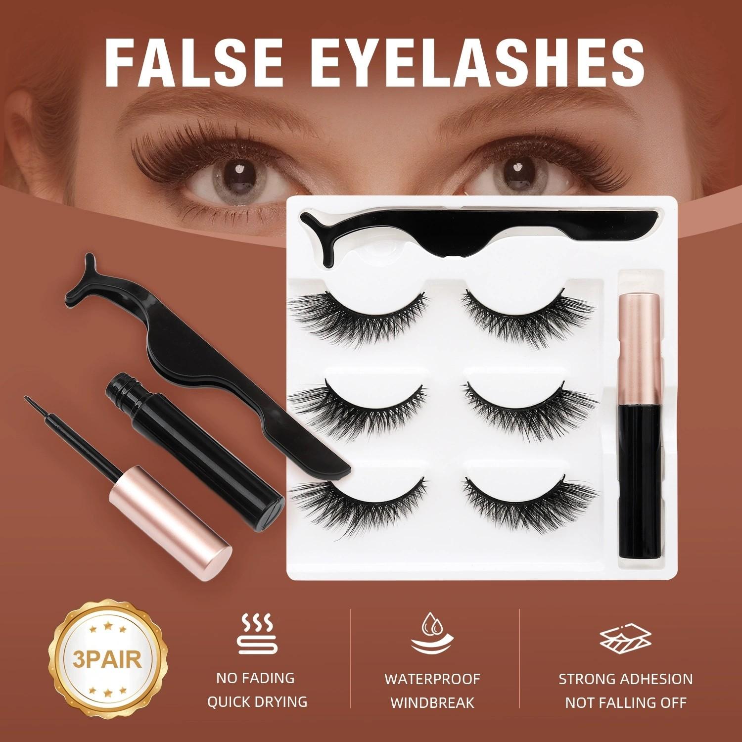 Magnetic Eyelashes with Eyeliner Kit, Reusable Natural False Lashes, Waterproof Magnetic Eyeliner & False Eyelashes Set, Wispy Lashes with Applicator, No Glue False Eyelashes for Daily Makeup