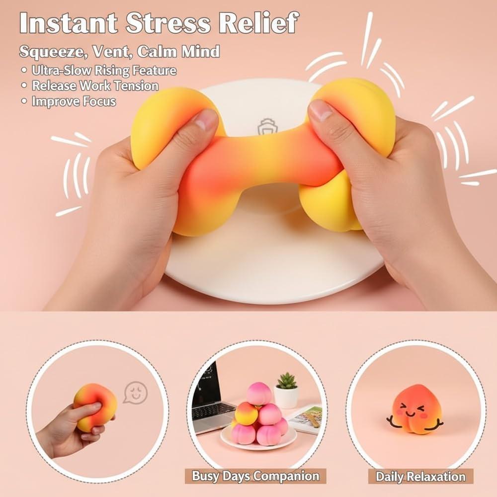 2PCS Peach Squishies Slow Rising Stress Relief Toy, Realistic Peach Shaped Fruit Squeezable Balls, Big Squeezable Peaches, Soft Flexible Fidget Toys Decompression Gift for Adults