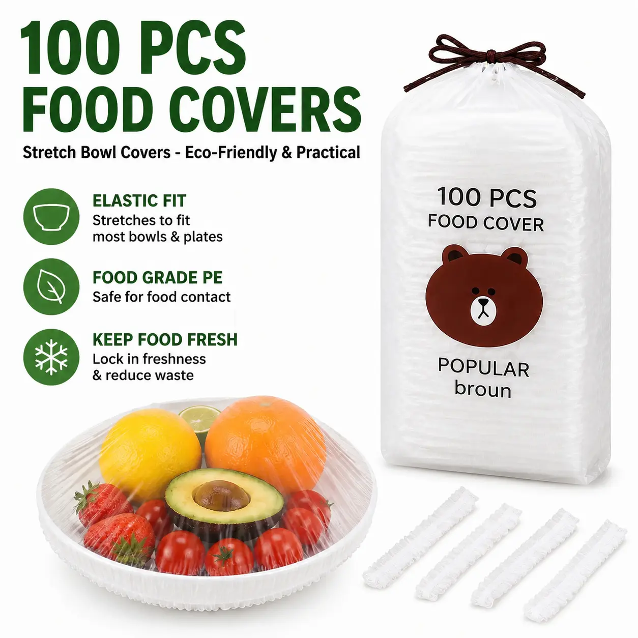 100PCS Disposable Elastic Stretch Bowl & Plate Covers, Plastic Wrap Alternative for Indoor Recreation, Kitchen Food Storage