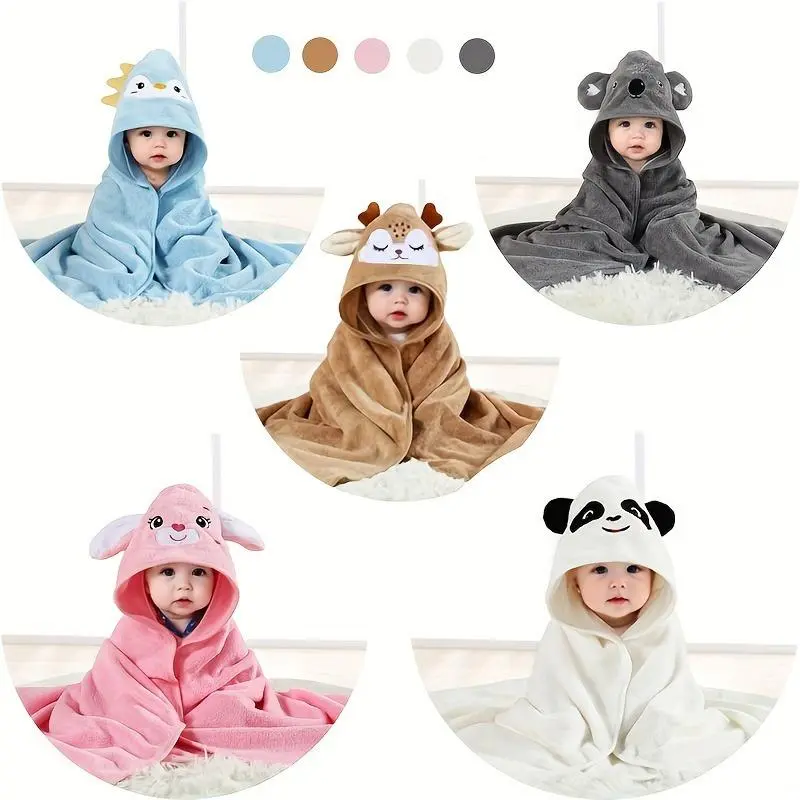 Decorative Hooded Animal Cover-Up, Super Absorbent Coral Fleece with Embroidered Characters for Pool and Beach, Animals, Oversized, Pool/Beach, Oversize Fit, Wrap-On, Open Front, High Absorbency, Hooded Bath Towel, All Seasons, H