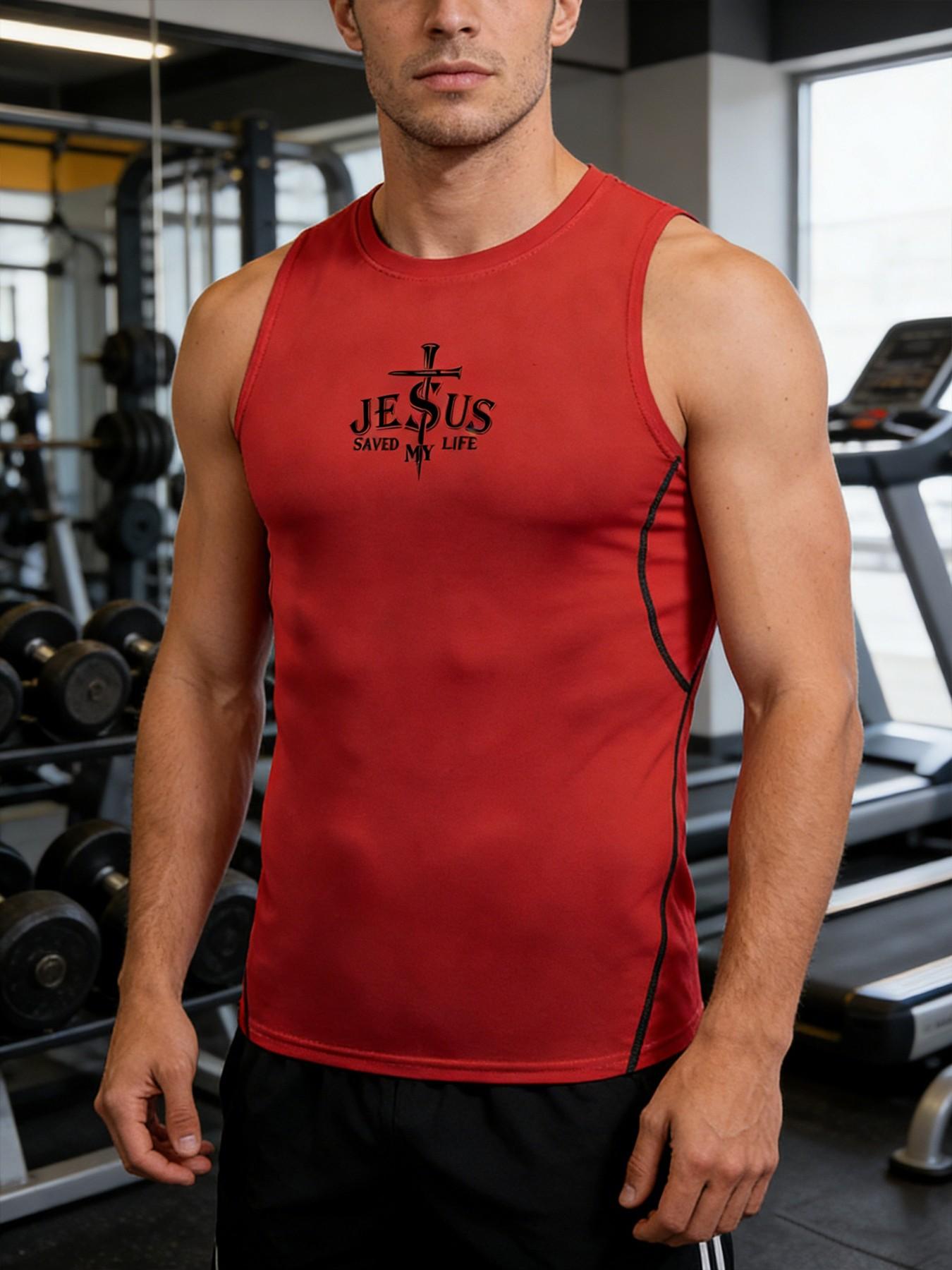 Y2K Compression Tank Top Men Jesus Cross Graphic Gym Workout Running and Fitness Shirt Quick Dry Tight Fitting Muscle Sleeveless Vest