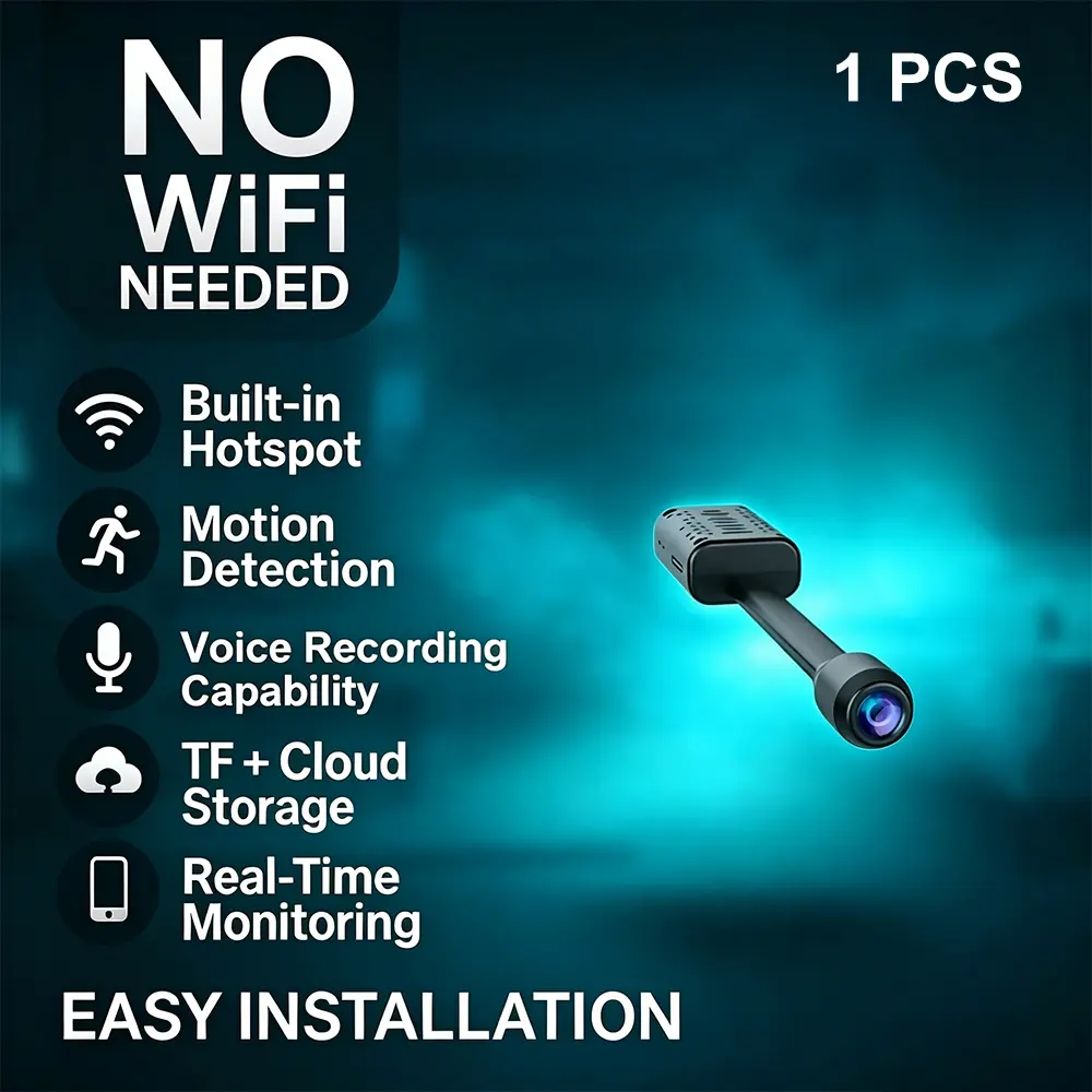 YINGWEICAM  Full HD Mini Wi-Fi Cordless Indoor Security Camera (2.4G, 36V) - No Charging Needed, 128G Max Memory Card Support, AP Hotspot Direct Connection, Intelligent Motion Sensor, Cloud Storage, Adjustable Lens, Ad-Free App, Night Vision, Memo