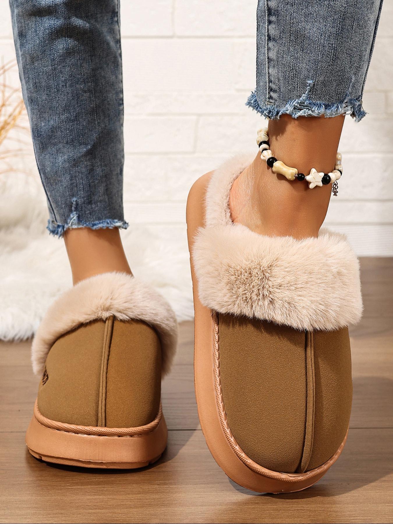 Women's Winter Warm Cotton Slippers, Soft Plush Lining, Indoor Slip-On Shoes, Perfect for Snow, Halloween & Christmas, Fluffy, Home Slippers