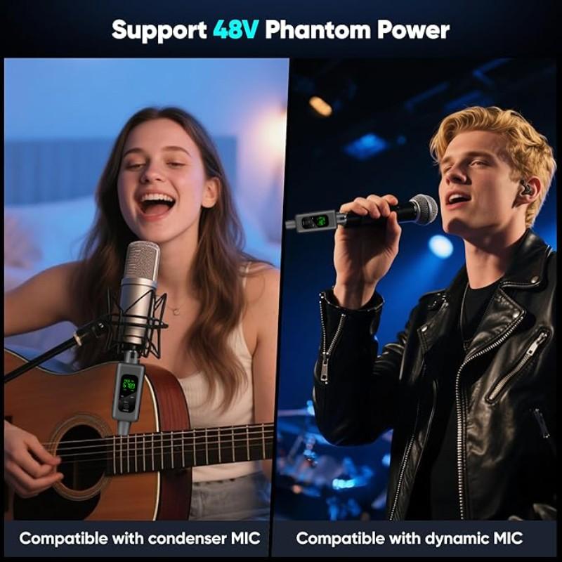 Wireless Microphone System, XLR Transmitter and Receiver, 164ft Range, 48v Phantom Power, Compatible with Dynamic/capacitor Mics, Guitar/bass, Audio Mixer, Pa System