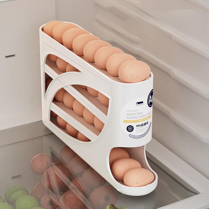 Stackable Egg Storage Box for Refrigerator, Refrigerator Organizer, Automatic Slide-Out Design, Space-Saving Large Capacity, Transparent PP Material