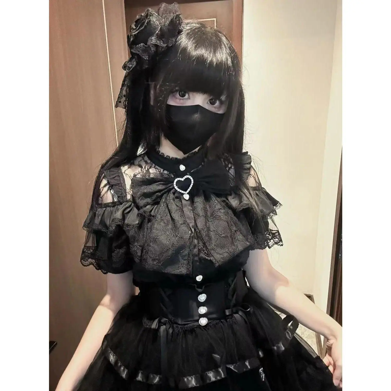 Japanese Lolita Sweet Lace Shirt Y2k Aesthetic Patchwork Bow Blouse Tops Women JK Kawaii Slim Fit Blusas