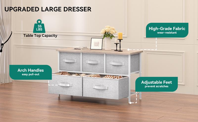 Yitahome Dresser for Bedroom with 5 Drawers, TV Stand Fabric Dresser, Organizer Unit Storage Tower for Bedroom,Living Room,Closets,Girls,Storage Shelf