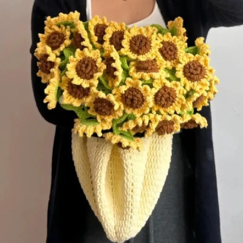 Creative 80cm Flower Bouquet Blanket Finished Product Crocheted Sunflower Blanket Lily of The Valley Bouquet Blankets Gifts