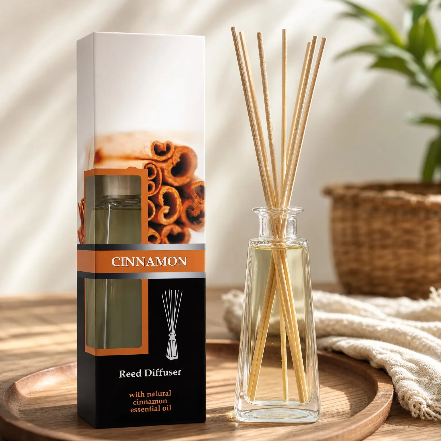 Cinnamon Reed Diffuser 100ml (3.4 Fl Oz) - Essential Oil Home Fragrance - Aromatherapy Air Freshener - Scented Room Diffuser