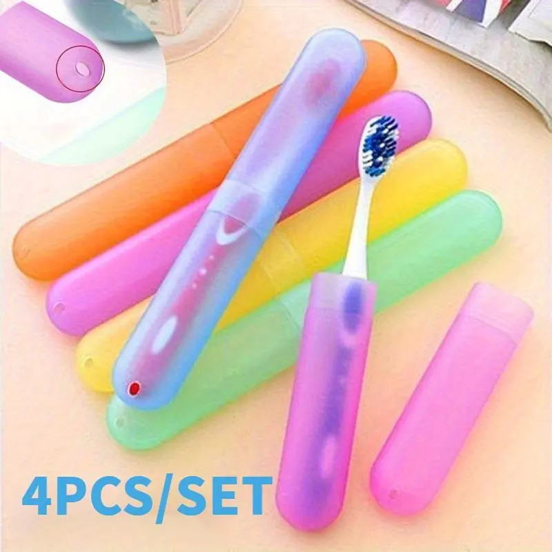 [4pcs Travel Toothbrush Cases] Random 4pcs Portable Toothbrush Cases - Breathable ABS Plastic Travel Toothbrush Holders, Paba-Free, Ideal Oral Care Accessory Protection, Travel Toothbrush Case