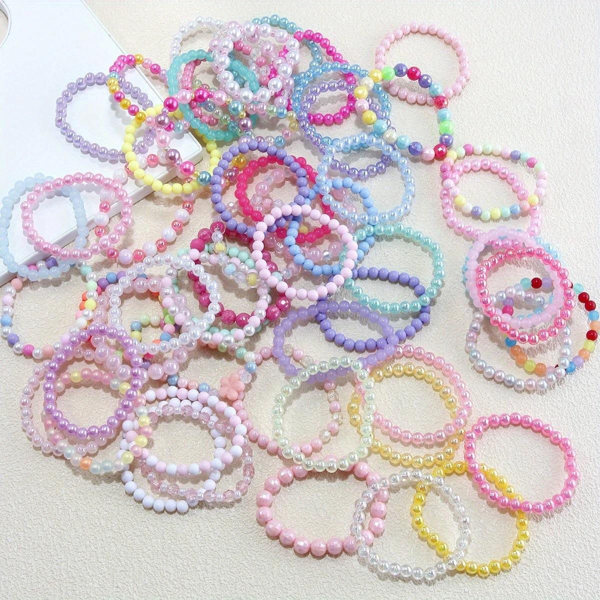 Cute Pastel Beaded Stretch Bracelets for Girls Women, Multicolor Rainbow Elastic Bead Bracelet Bulk Set, Sweet Preppy Aesthetic Stackable Bracelet, Bohemian Handmade Strand Jewelry for Party Favors Daily Wear Friendship Gift